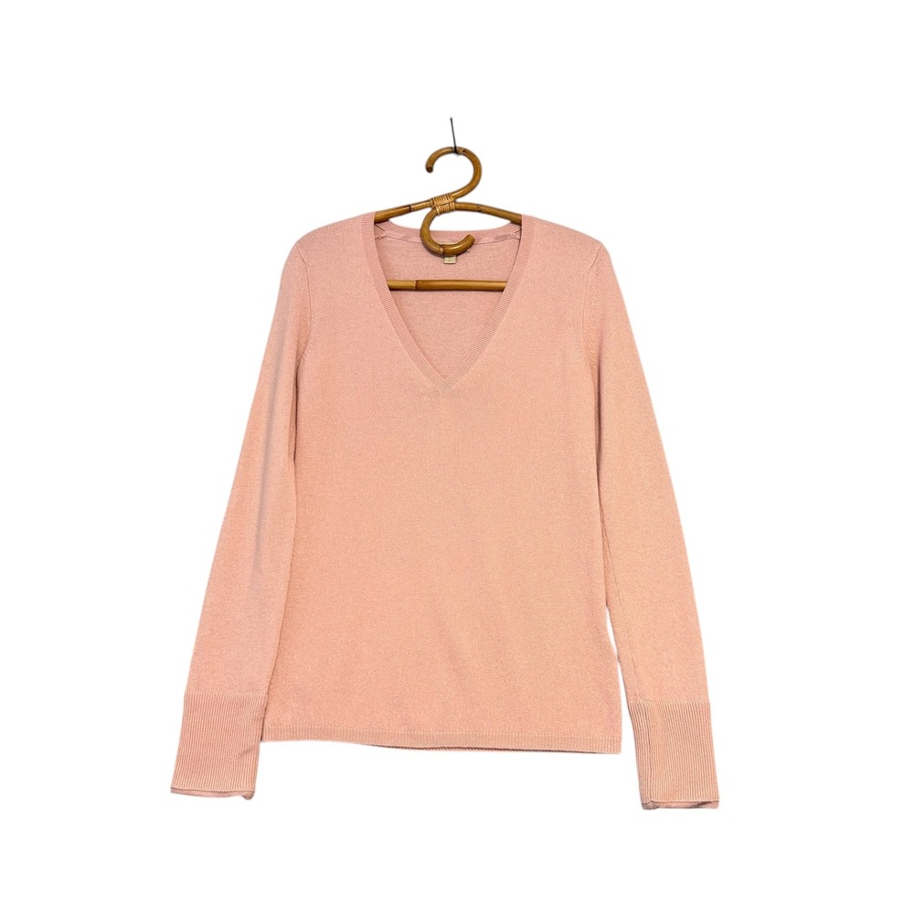 Burberry Brit | Pink Cashmere‎ V-Neck Fine Knit Sweater Check Print Cuff Size XS